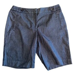 Ann Taylor LOFT Chambray Bermuda Shorts High Waist Dress Casual Dark Wash Size 8